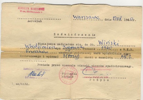 Za�wiadczenie spadochronowe